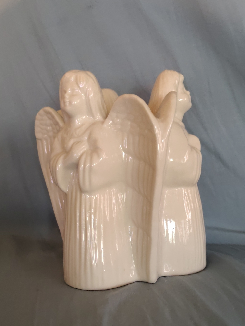 Ivory Ceramic Angel Trio Candle Holder - Decorative Home Art